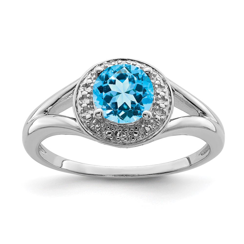 Sterling Silver Rhodium-plated Diam. & Blue Topaz Ring (QBR11DEC-10)