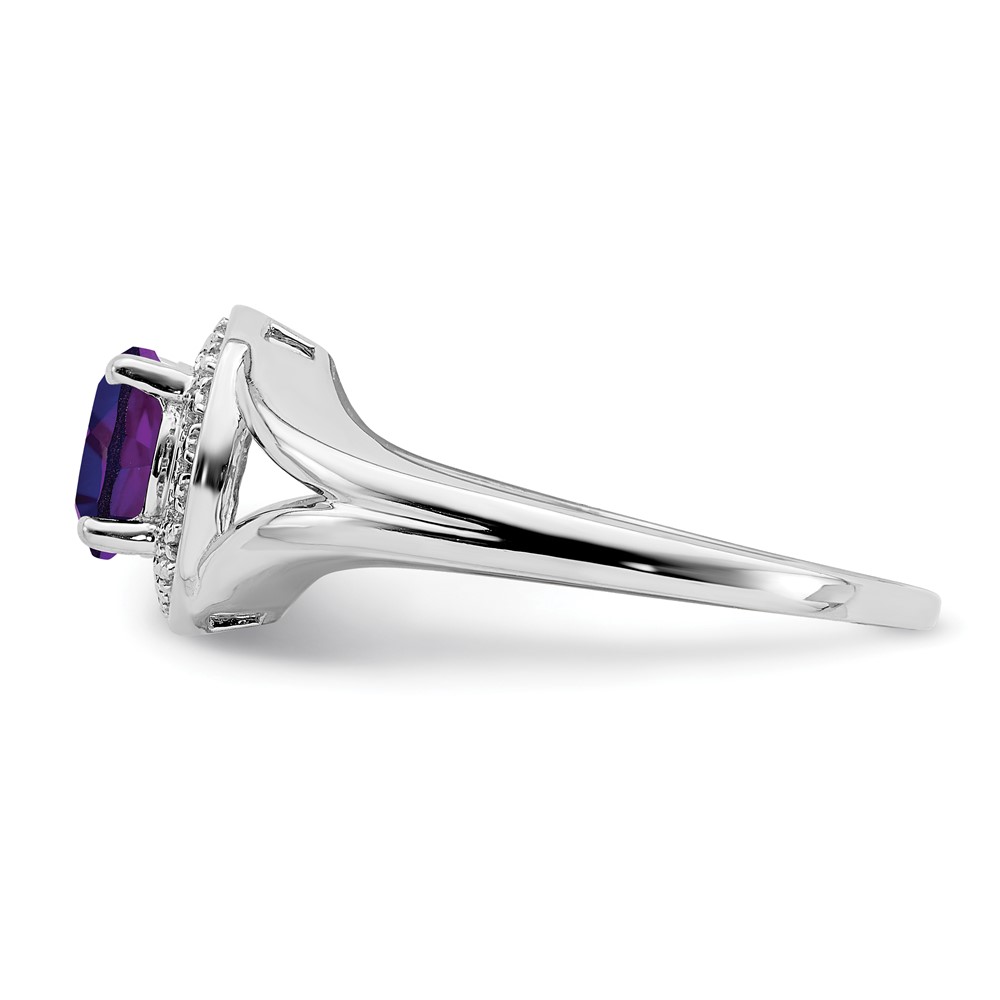 Sterling Silver Rhodium-plated Diam. & Amethyst Ring (QBR11FEB-7)