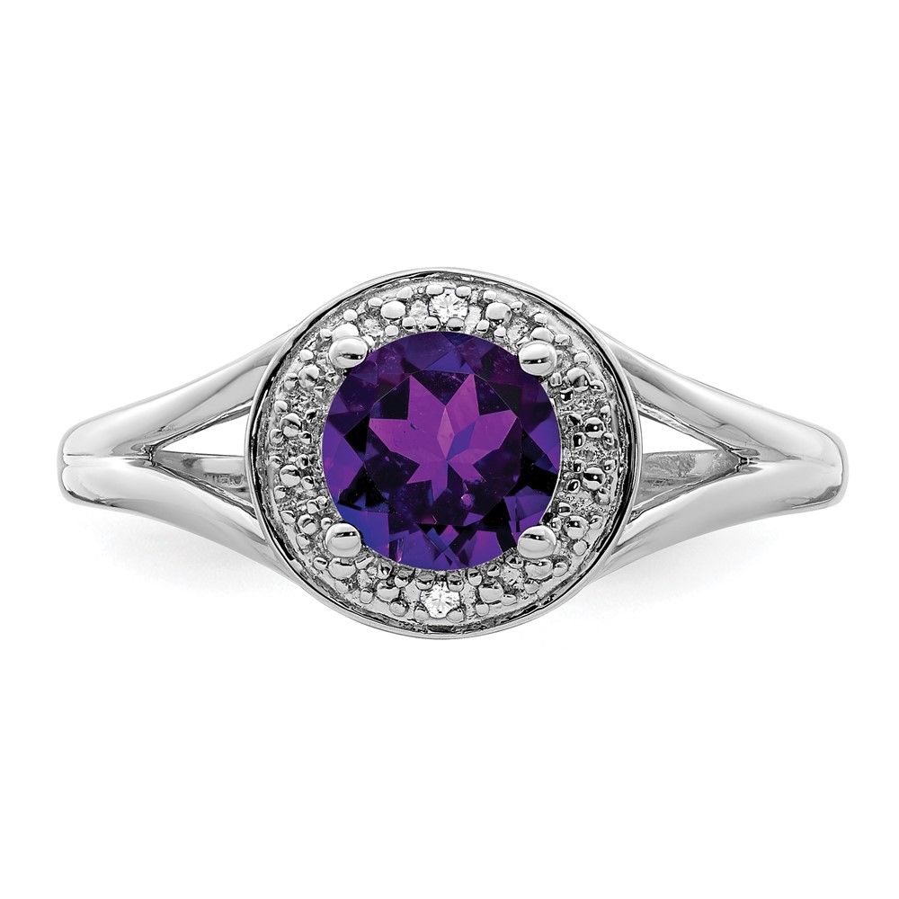 Sterling Silver Rhodium-plated Diam. & Amethyst Ring (QBR11FEB-7)