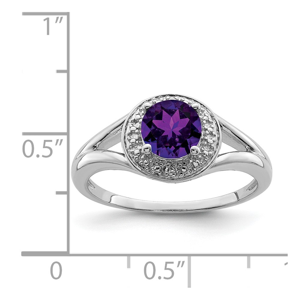 Sterling Silver Rhodium-plated Diam. & Amethyst Ring (QBR11FEB-7)