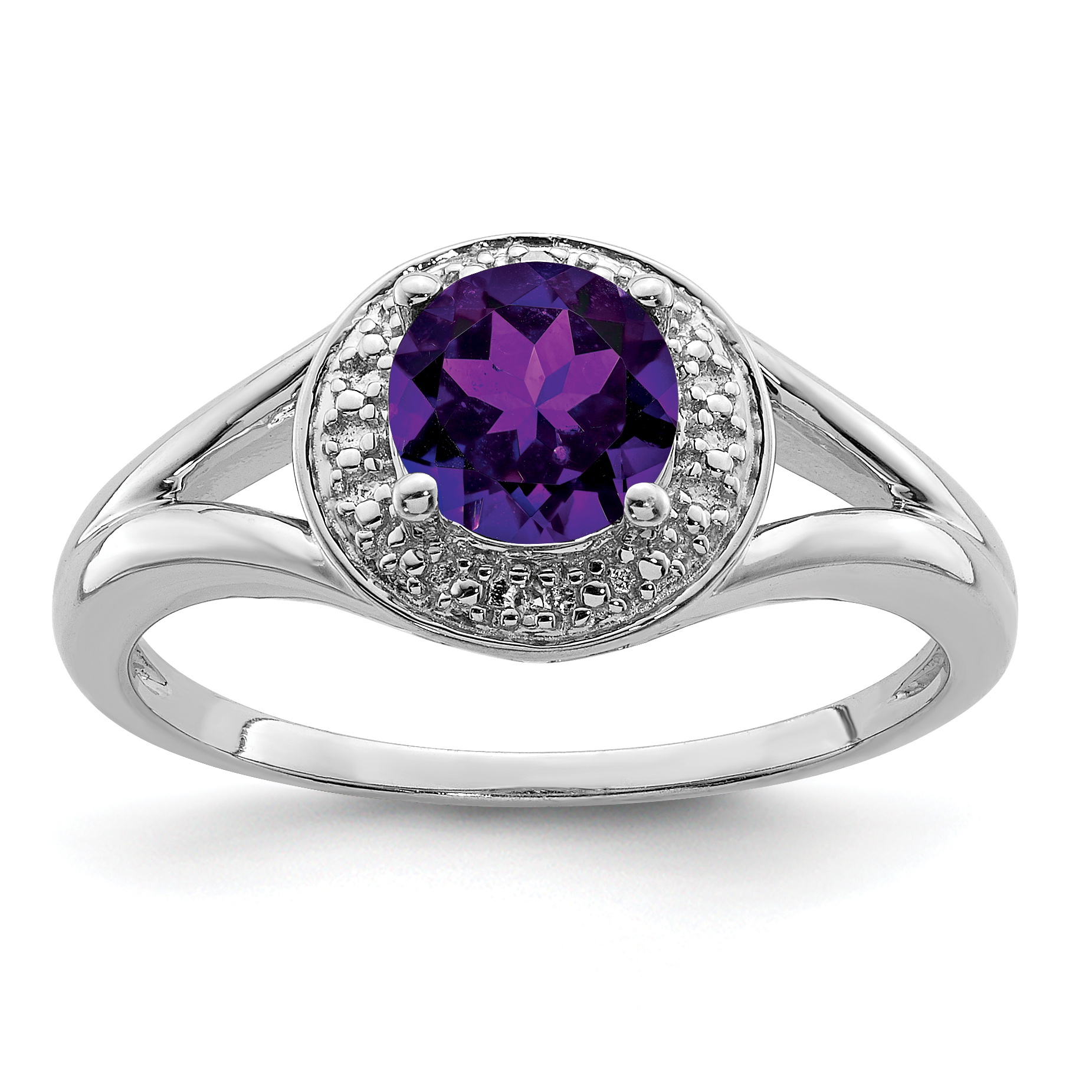 Sterling Silver Rhodium-plated Diam. & Amethyst Ring (QBR11FEB-8)
