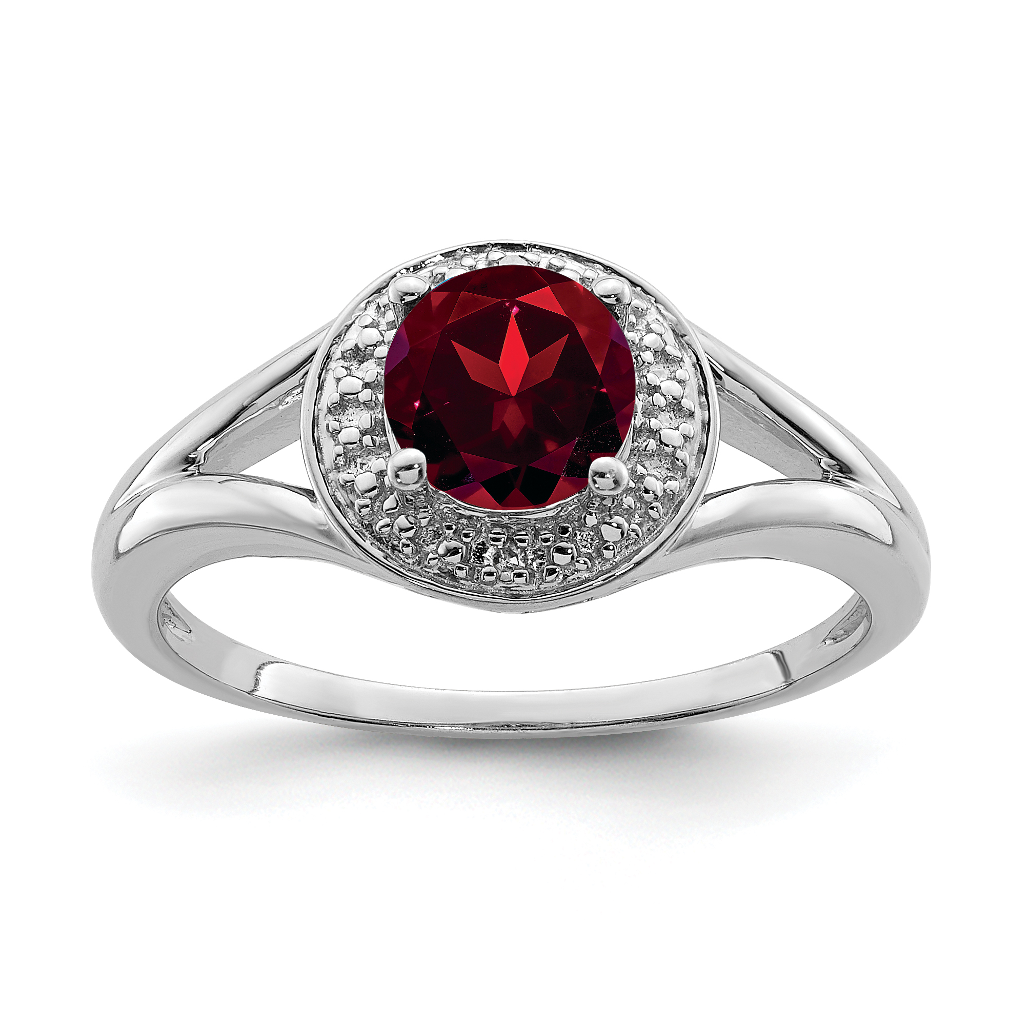 Sterling Silver Rhodium-plated Diam. & Garnet Ring (QBR11JAN-7)
