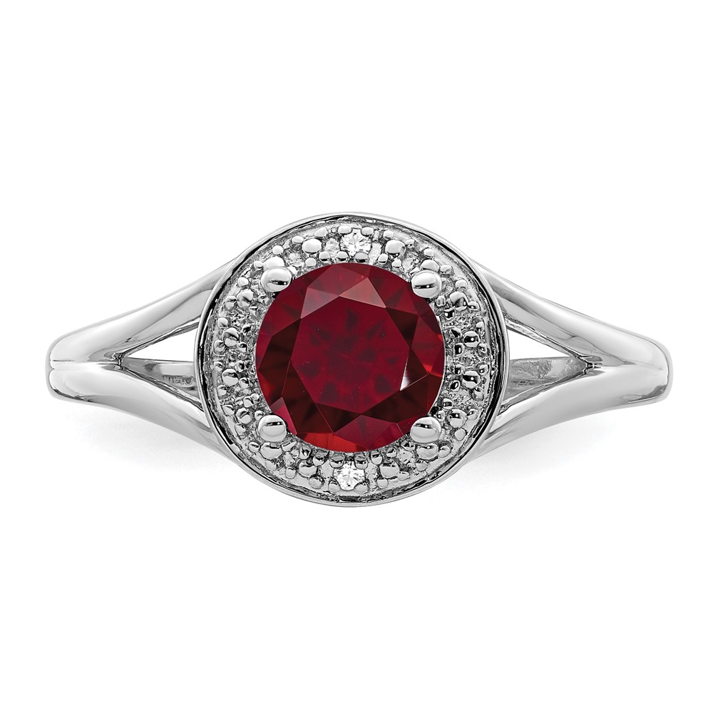 Sterling Silver Rhodium-plated Diam. & Created Ruby Ring (QBR11JUL-8)