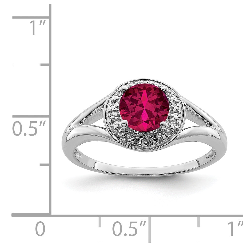 Sterling Silver Rhodium-plated Diam. & Created Ruby Ring (QBR11JUL-8)