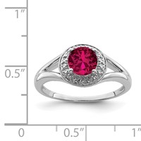 Sterling Silver Rhodium-plated Diam. & Created Ruby Ring view 5