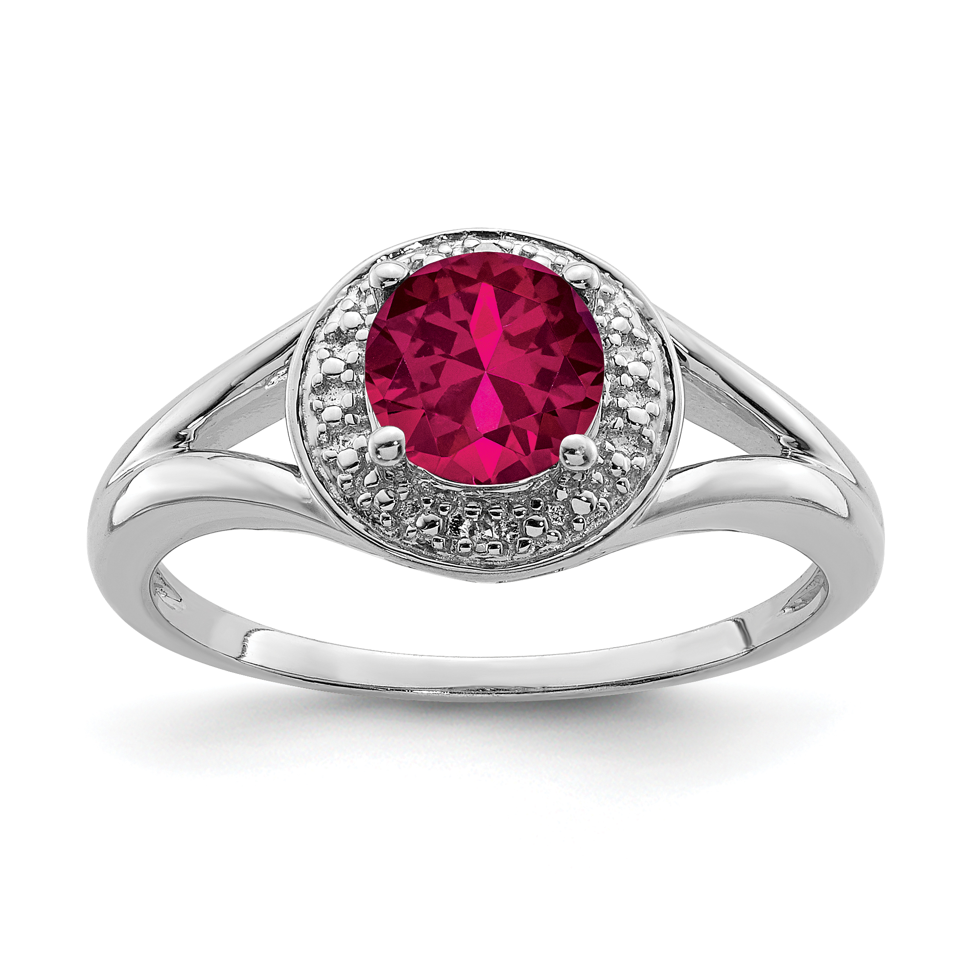 Sterling Silver Rhodium-plated Diam. & Created Ruby Ring (QBR11JUL-8)