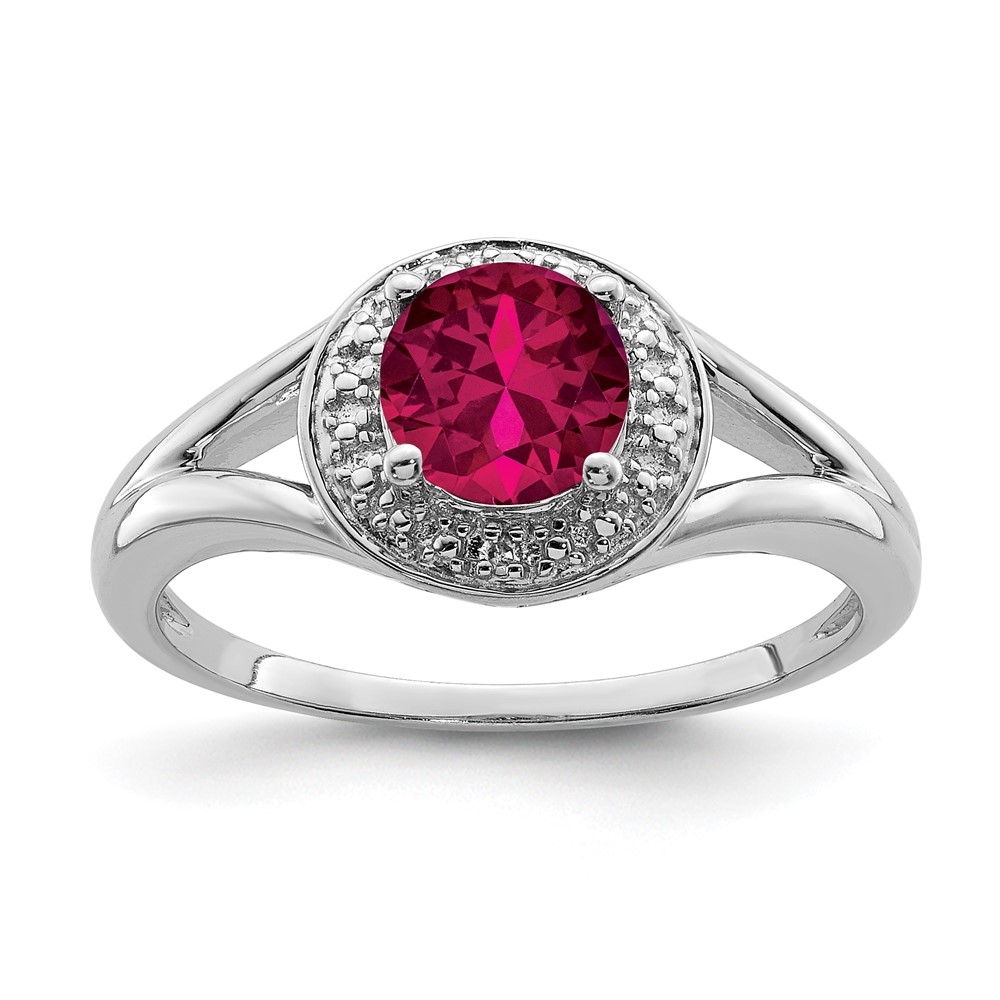 Sterling Silver Rhodium-plated Diam. & Created Ruby Ring (QBR11JUL-8)