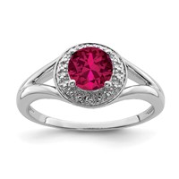 Sterling Silver Rhodium-plated Diam. & Created Ruby Ring view 1