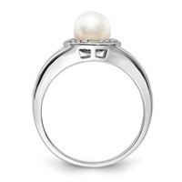 Sterling Silver Rhodium-plated Diam. & FW Cultured Pearl Ring view 2