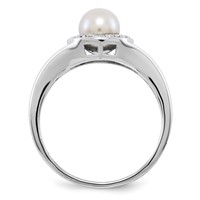 Sterling Silver Rhodium-plated Diam. & FW Cultured Pearl Ring view 3