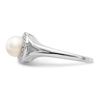 Sterling Silver Rhodium-plated Diam. & FW Cultured Pearl Ring view 4
