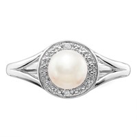 Sterling Silver Rhodium-plated Diam. & FW Cultured Pearl Ring view 5