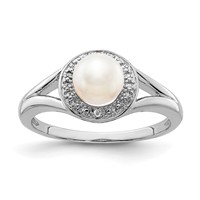 Sterling Silver Rhodium-plated Diam. & FW Cultured Pearl Ring view 1