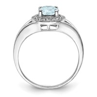 Sterling Silver Rhodium-plated Diam. & Aquamarine Ring view 2
