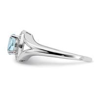 Sterling Silver Rhodium-plated Diam. & Aquamarine Ring view 3
