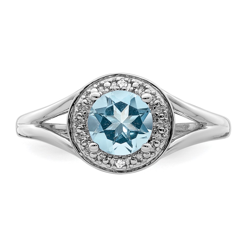 Sterling Silver Rhodium-plated Diam. & Aquamarine Ring (QBR11MAR-10)