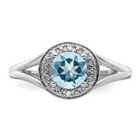 Sterling Silver Rhodium-plated Diam. & Aquamarine Ring view 4