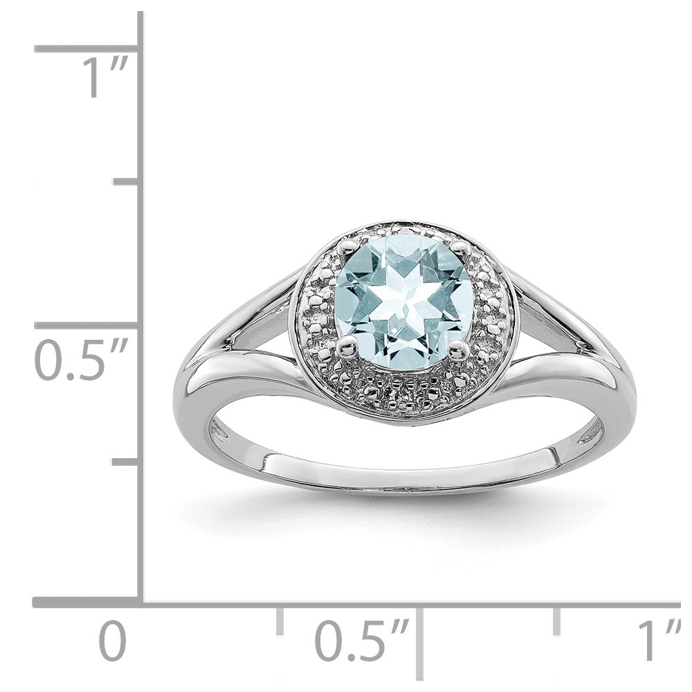 Sterling Silver Rhodium-plated Diam. & Aquamarine Ring (QBR11MAR-10)