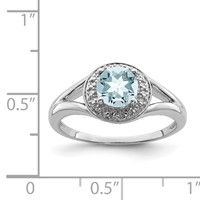 Sterling Silver Rhodium-plated Diam. & Aquamarine Ring view 5