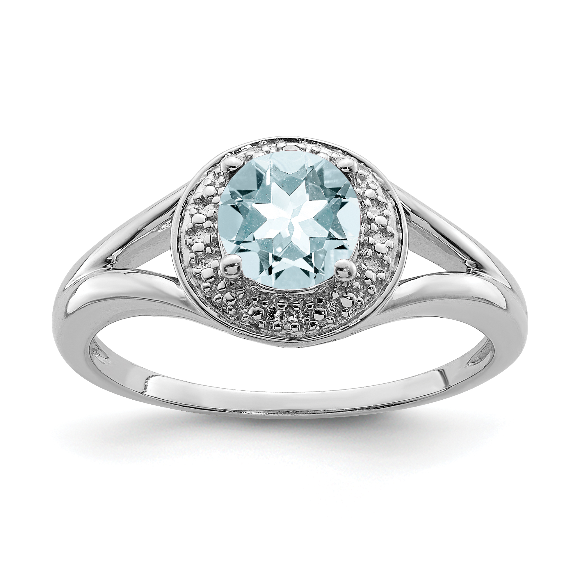 Sterling Silver Rhodium-plated Diam. & Aquamarine Ring (QBR11MAR-10)