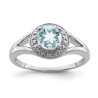 Sterling Silver Rhodium-plated Diam. & Aquamarine Ring view 1