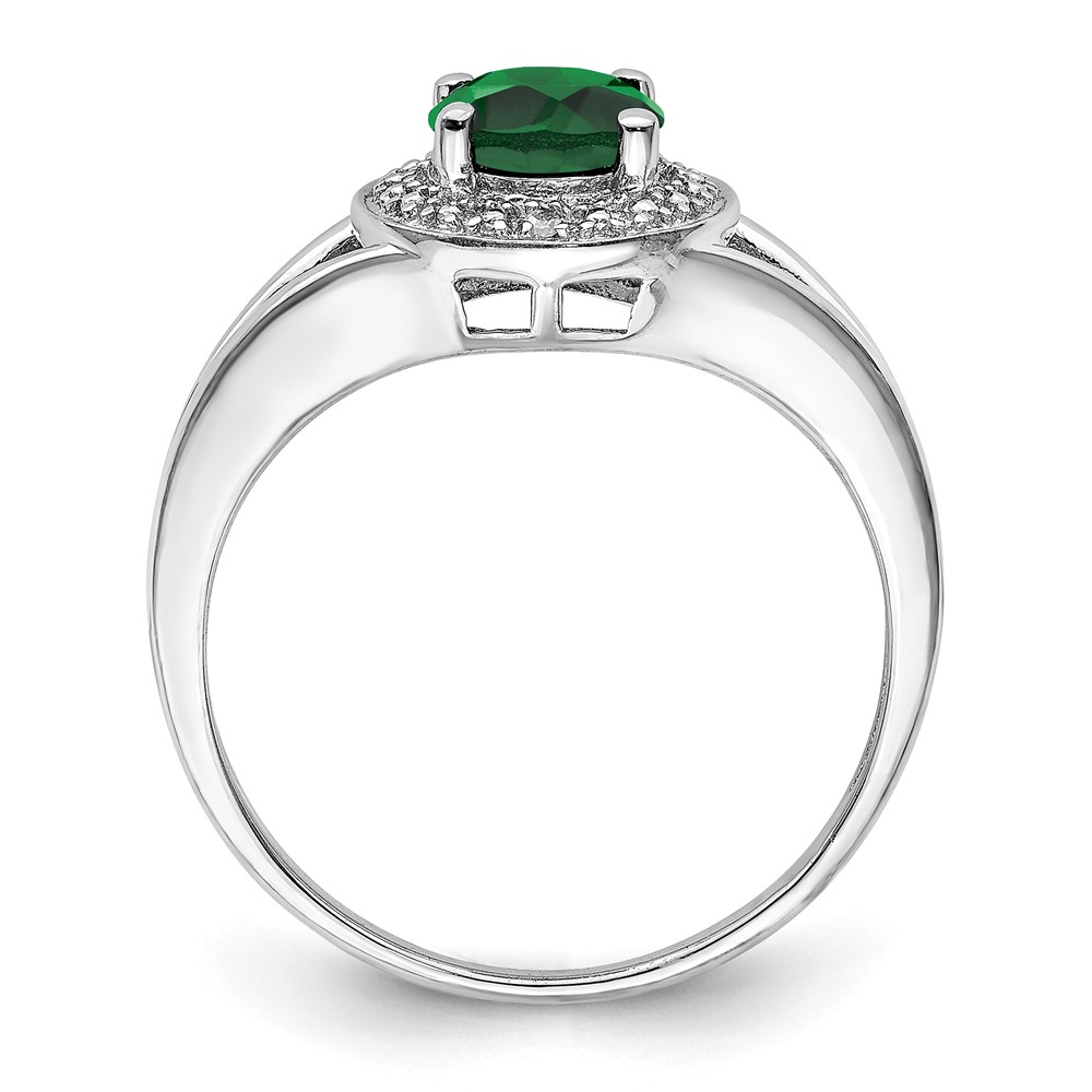 Sterling Silver Rhodium-plated Diam. & Created Emerald Ring (QBR11MAY-8)