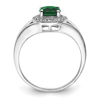 Sterling Silver Rhodium-plated Diam. & Created Emerald Ring view 2