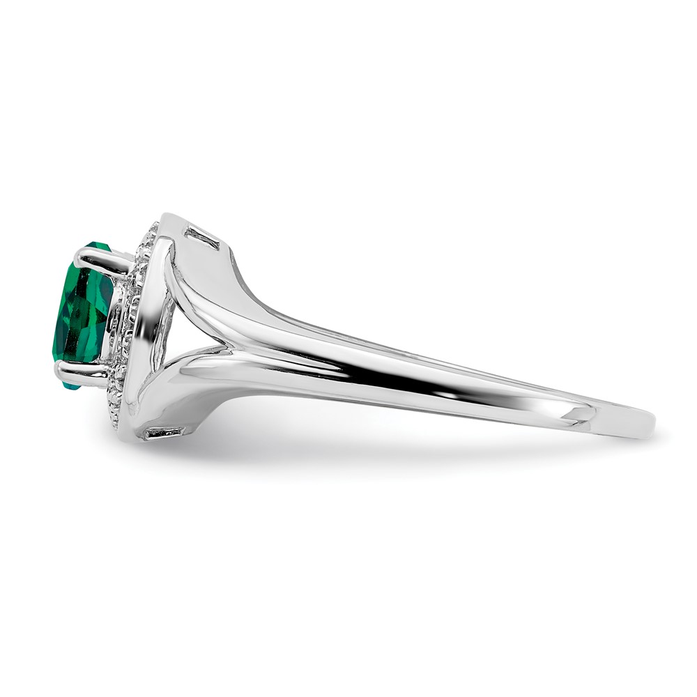 Sterling Silver Rhodium-plated Diam. & Created Emerald Ring (QBR11MAY-8)