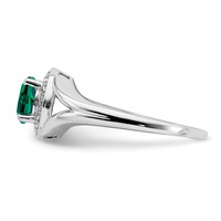 Sterling Silver Rhodium-plated Diam. & Created Emerald Ring view 3