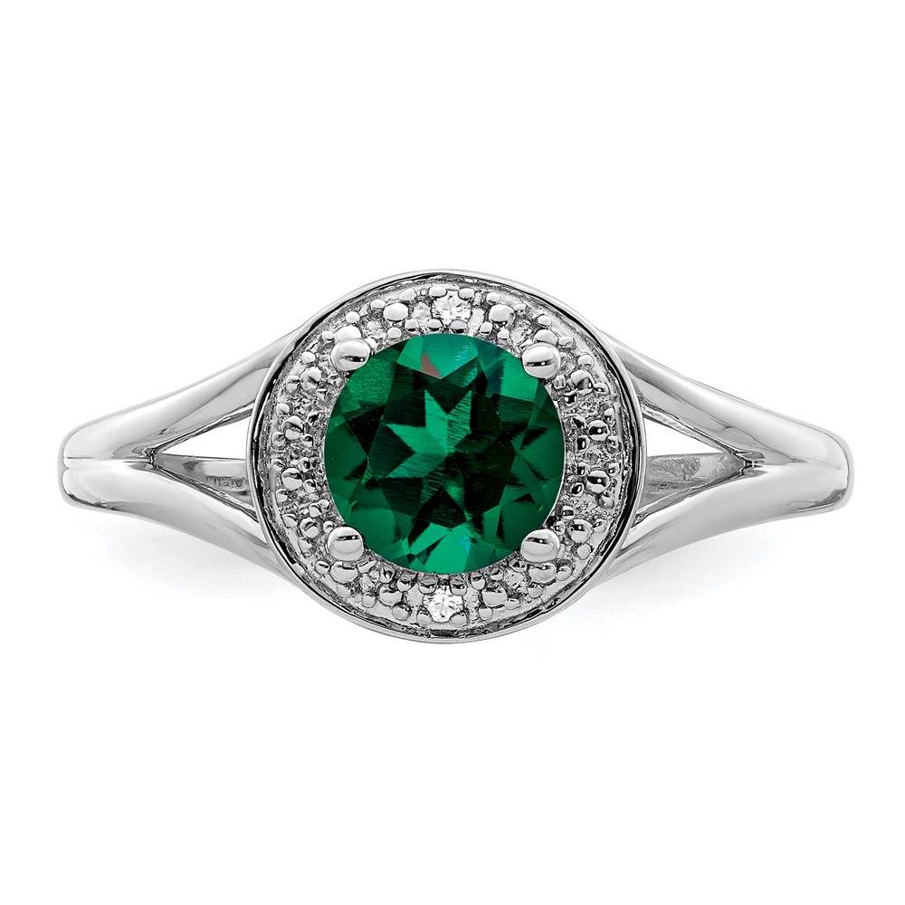 Sterling Silver Rhodium-plated Diam. & Created Emerald Ring (QBR11MAY-8)