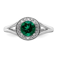 Sterling Silver Rhodium-plated Diam. & Created Emerald Ring view 4