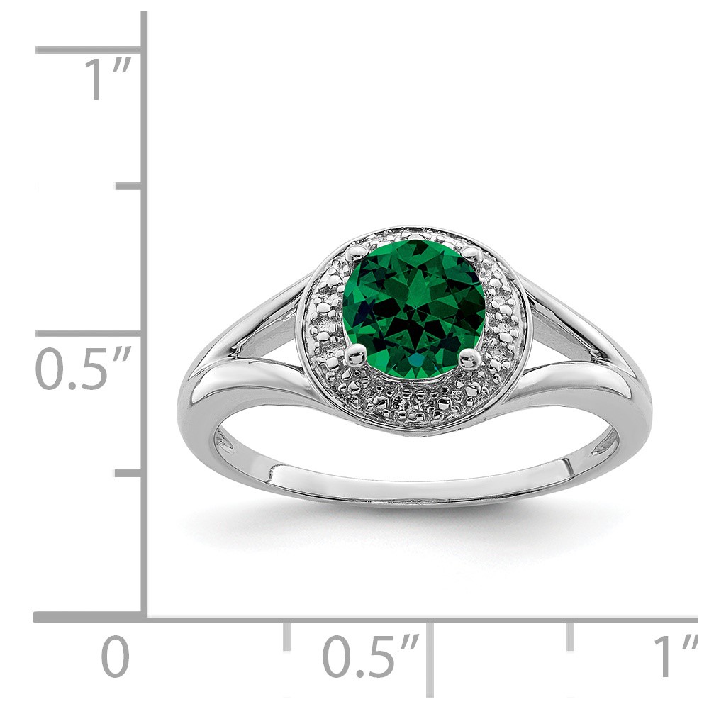 Sterling Silver Rhodium-plated Diam. & Created Emerald Ring (QBR11MAY-8)