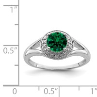 Sterling Silver Rhodium-plated Diam. & Created Emerald Ring view 5