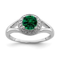 Sterling Silver Rhodium-plated Diam. & Created Emerald Ring view 1