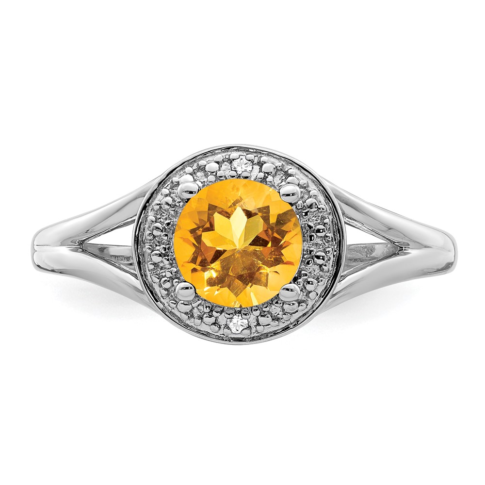 Sterling Silver Rhodium-plated Diam. & Citrine Ring (QBR11NOV-7)