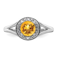 Sterling Silver Rhodium-plated Diam. & Citrine Ring view 4
