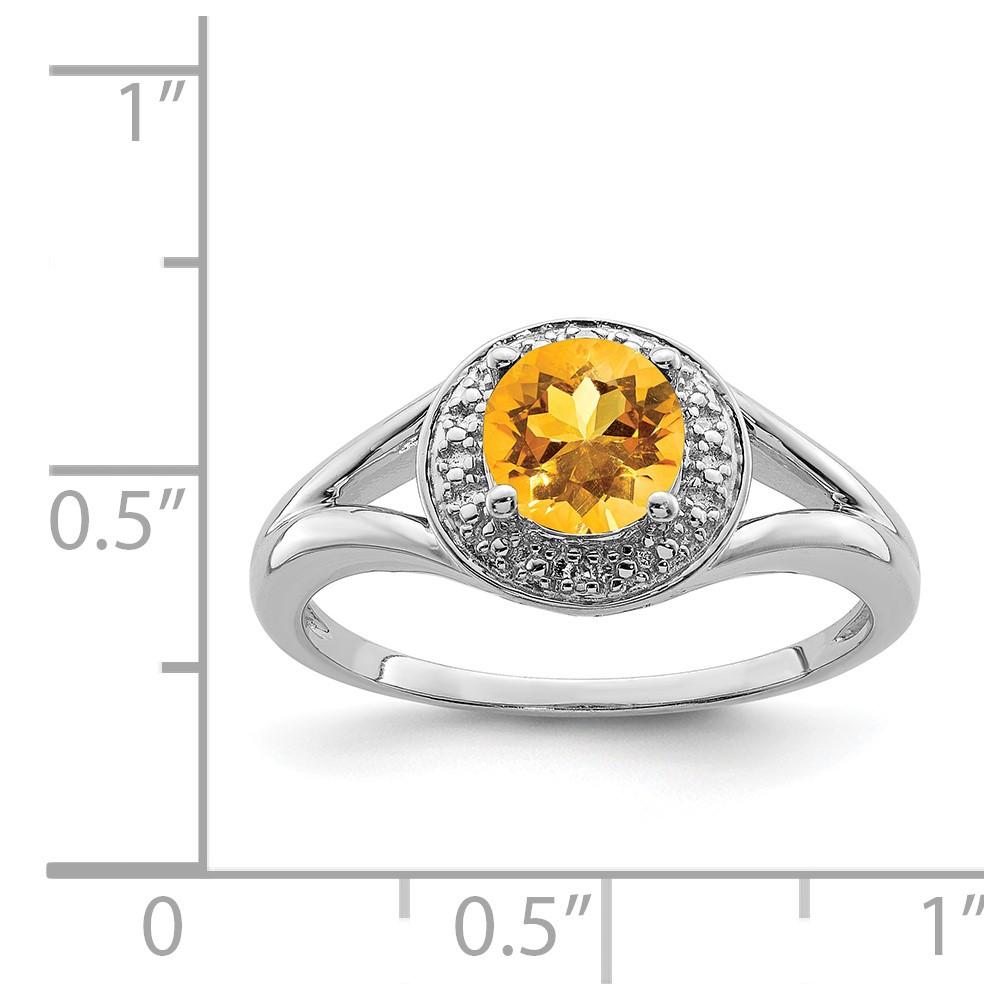 Sterling Silver Rhodium-plated Diam. & Citrine Ring (QBR11NOV-7)