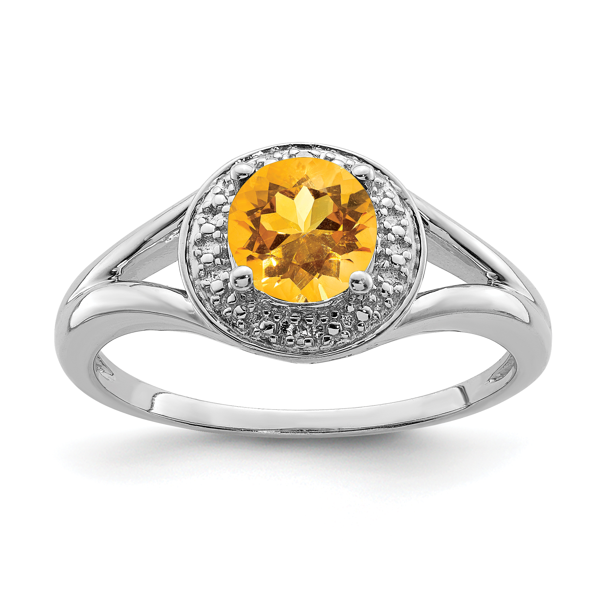 Sterling Silver Rhodium-plated Diam. & Citrine Ring (QBR11NOV-7)