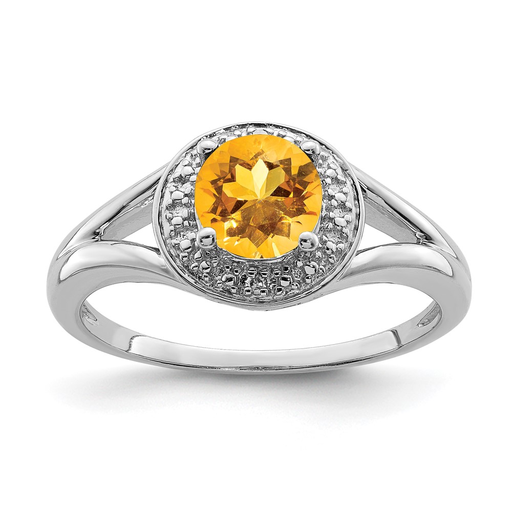 Sterling Silver Rhodium-plated Diam. & Citrine Ring (QBR11NOV-7)