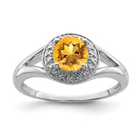 Sterling Silver Rhodium-plated Diam. & Citrine Ring view 1
