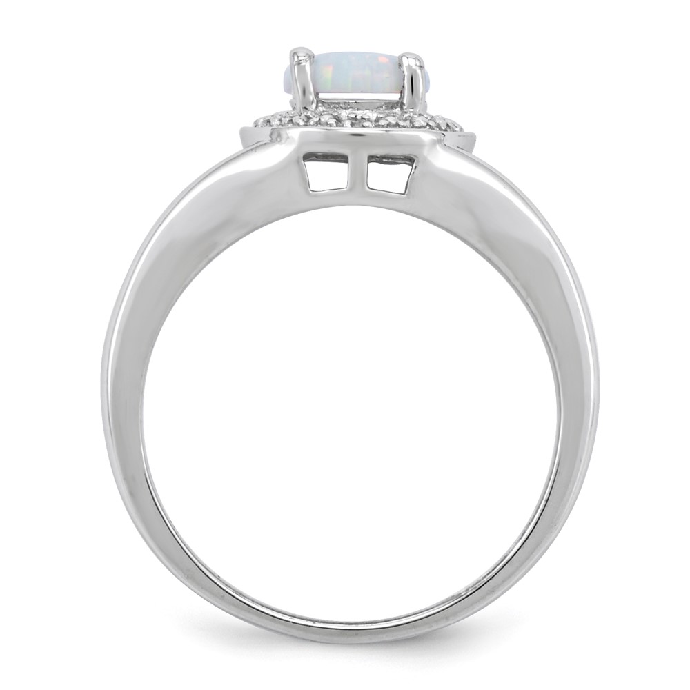 Sterling Silver Rhodium-plated Diam. & Created Opal Ring (QBR11OCT-7)