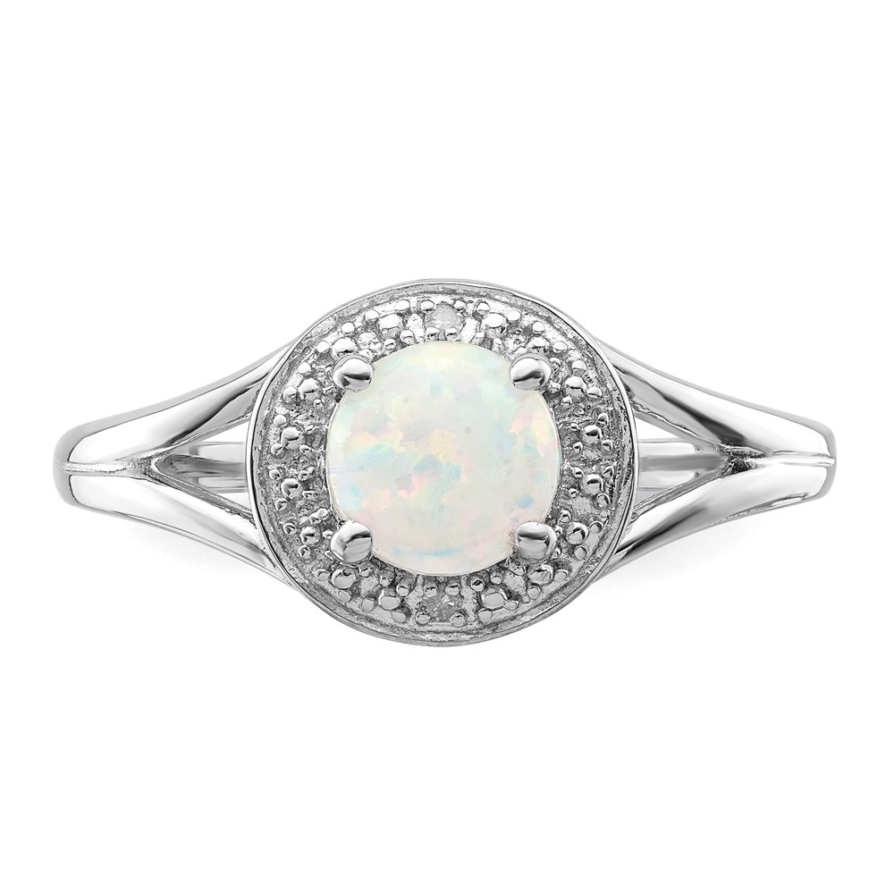 Sterling Silver Rhodium-plated Diam. & Created Opal Ring (QBR11OCT-7)