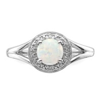 Sterling Silver Rhodium-plated Diam. & Created Opal Ring view 4