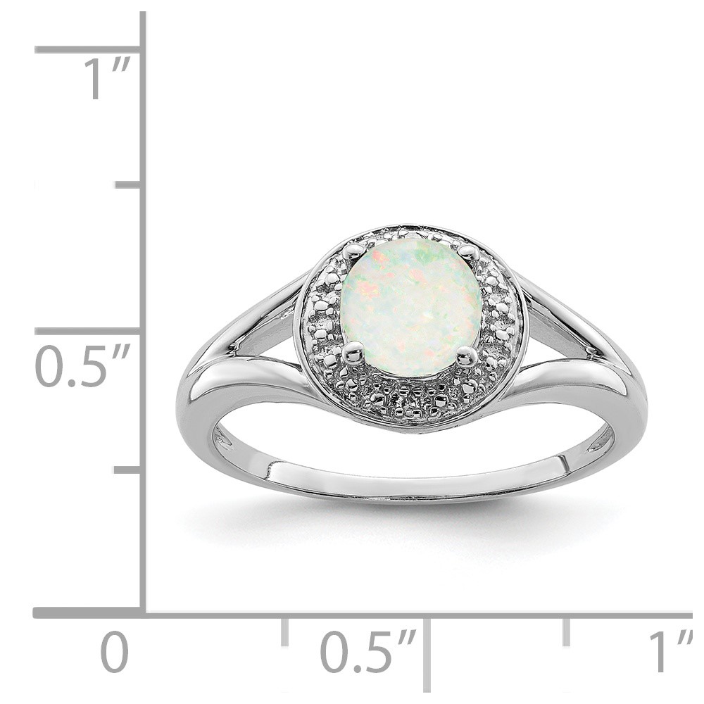 Sterling Silver Rhodium-plated Diam. & Created Opal Ring (QBR11OCT-7)
