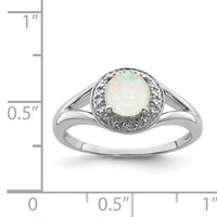 Sterling Silver Rhodium-plated Diam. & Created Opal Ring view 5