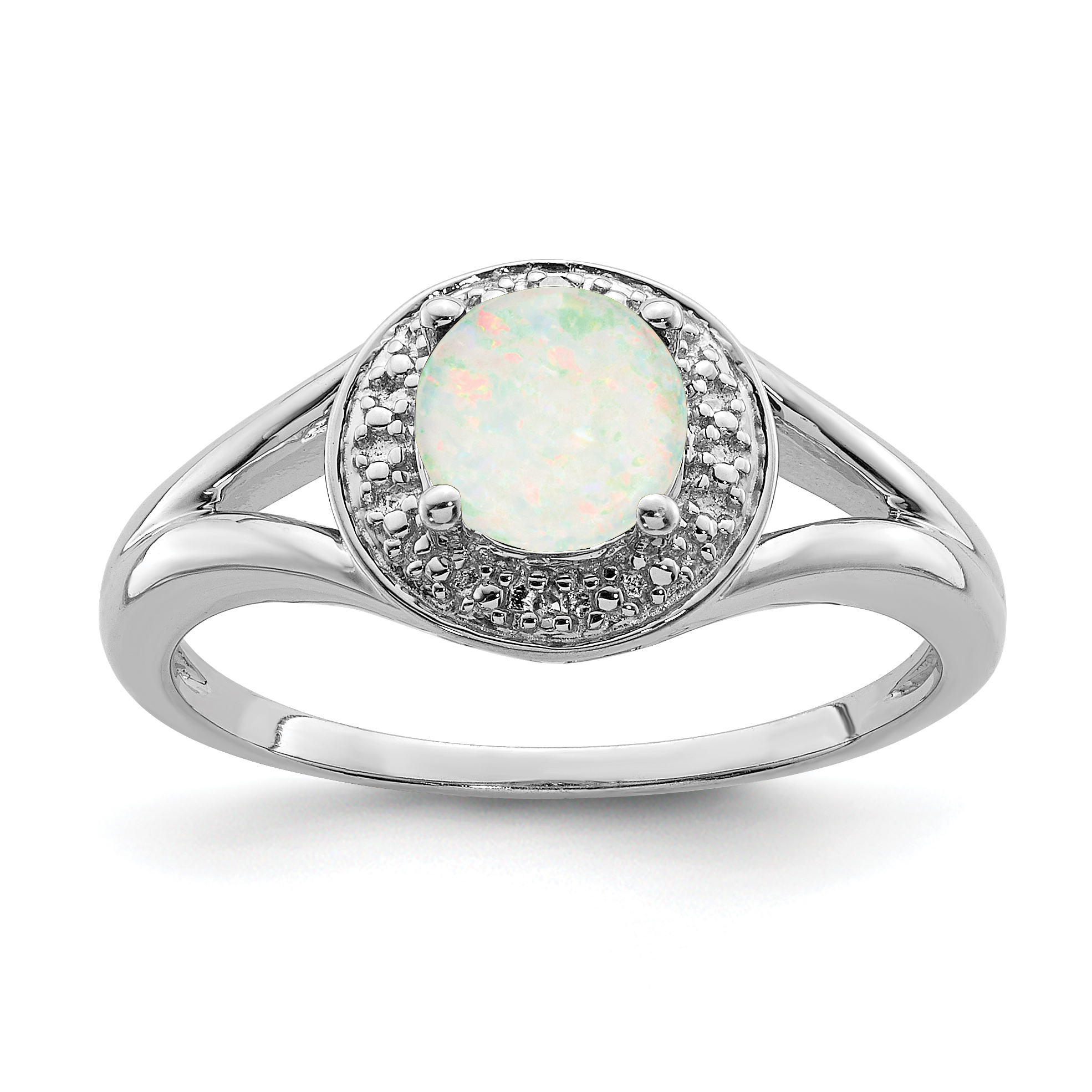 Sterling Silver Rhodium-plated Diam. & Created Opal Ring (QBR11OCT-10)