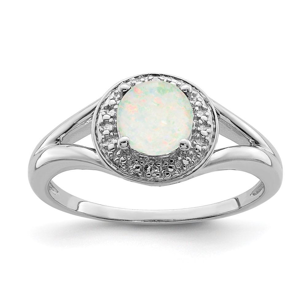 Sterling Silver Rhodium-plated Diam. & Created Opal Ring (QBR11OCT-7)