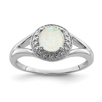 Sterling Silver Rhodium-plated Diam. & Created Opal Ring view 1