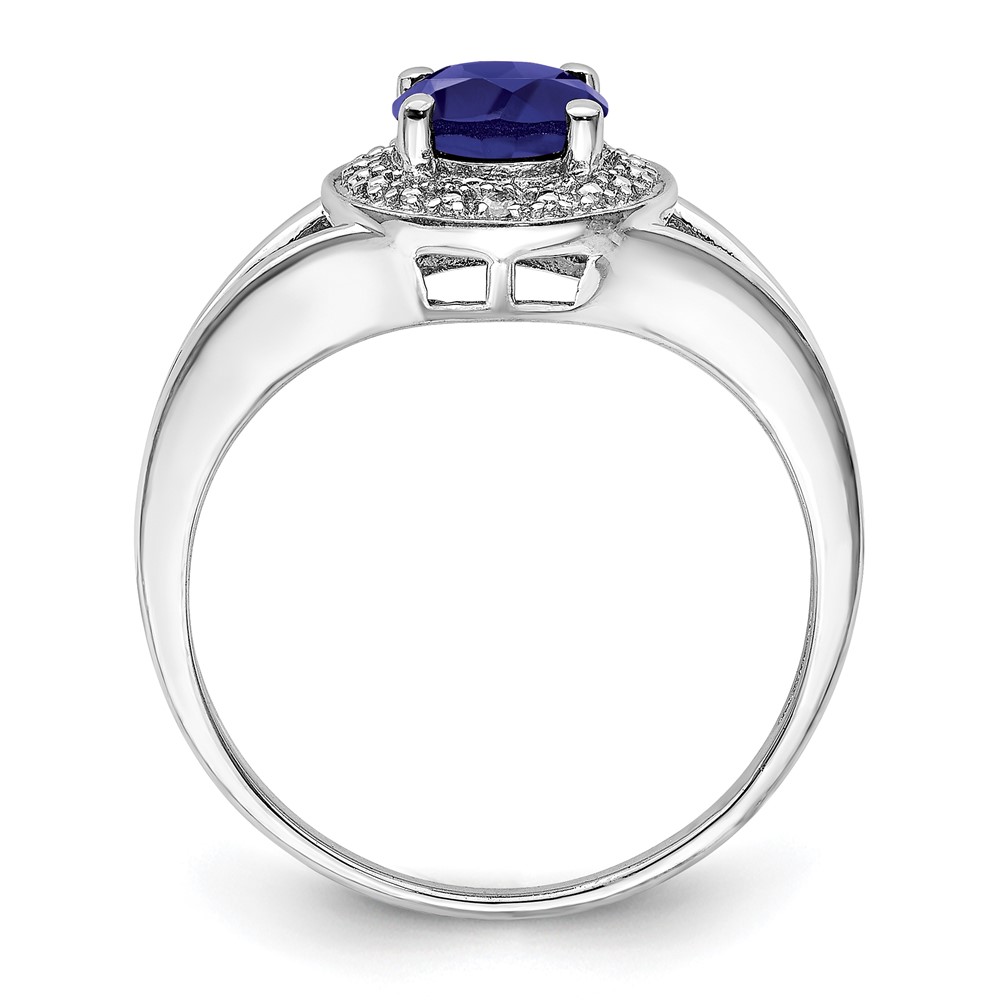Sterling Silver Rhodium-plated Diam. & Created Sapphire Ring (QBR11SEP-8)