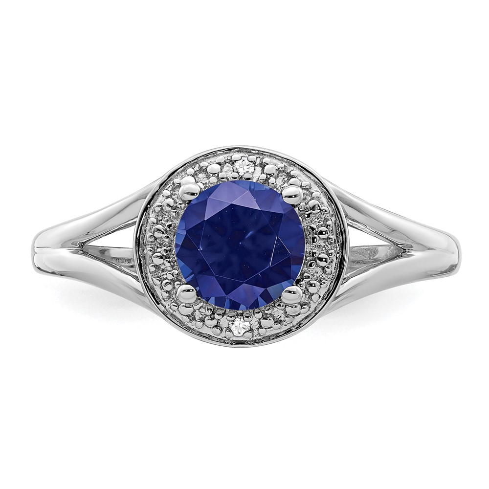 Sterling Silver Rhodium-plated Diam. & Created Sapphire Ring (QBR11SEP-8)